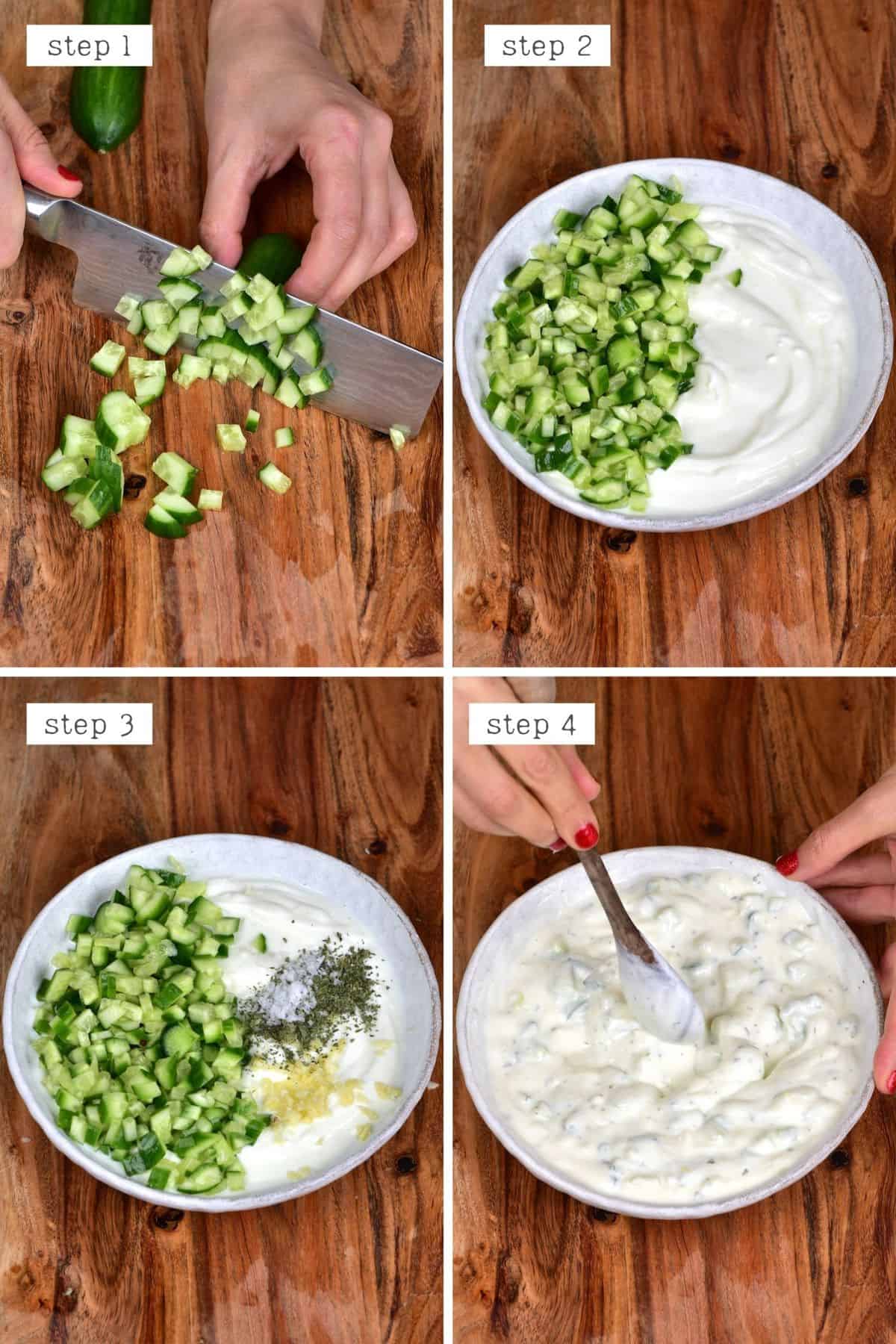 Steps for making cucumber yogurt salad