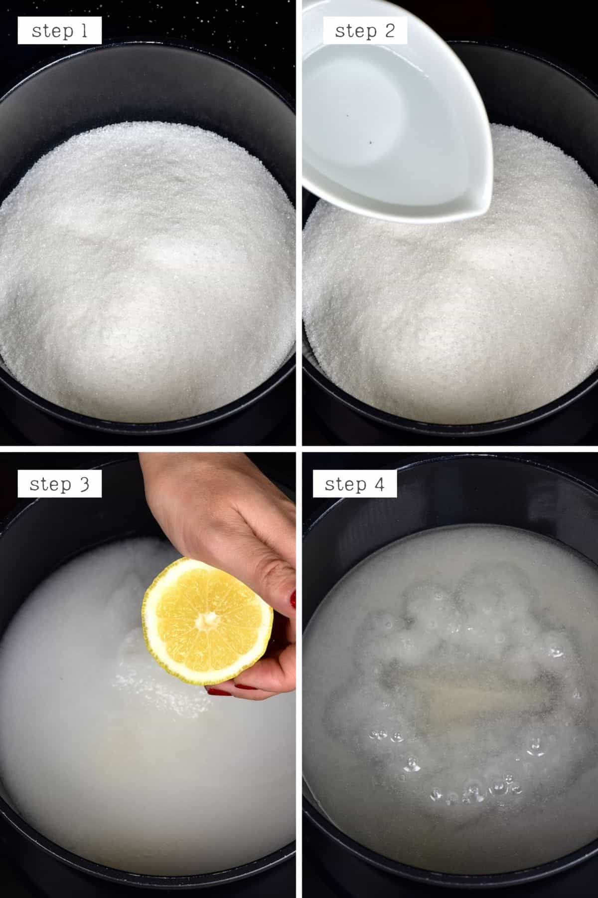 Steps for mixing sugar and water