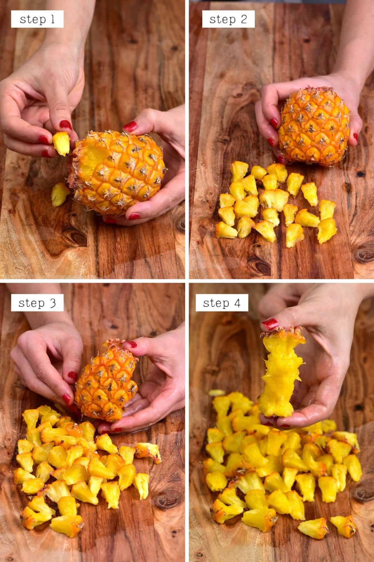 Steps for opening a pineapple