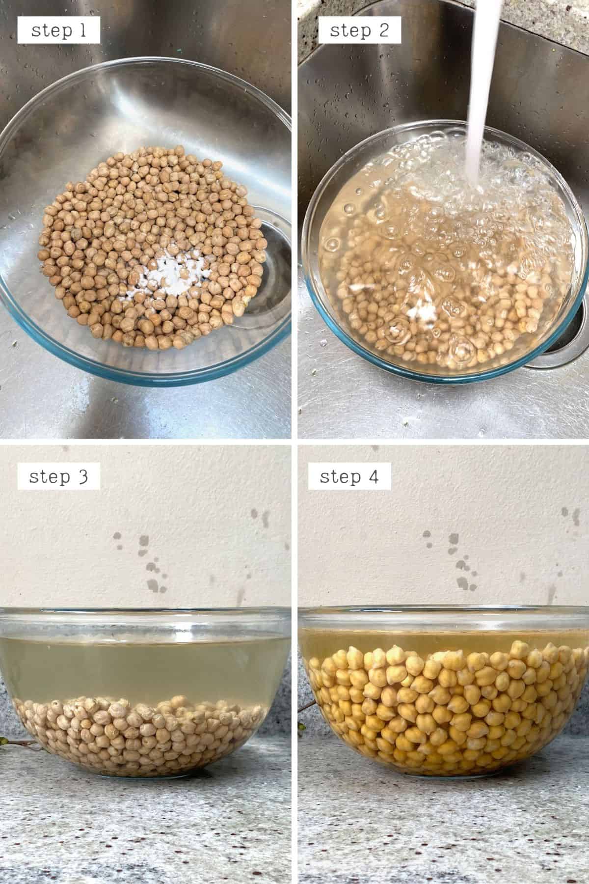 Steps for soaking chickpeas for hummus