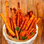 Sweet potato fries in a small bowl