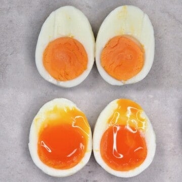 Two boiled eggs cut in half