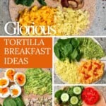 Breakfast tortillas with boiled eggs, mushrooms, zaatar, spinach, and cheese