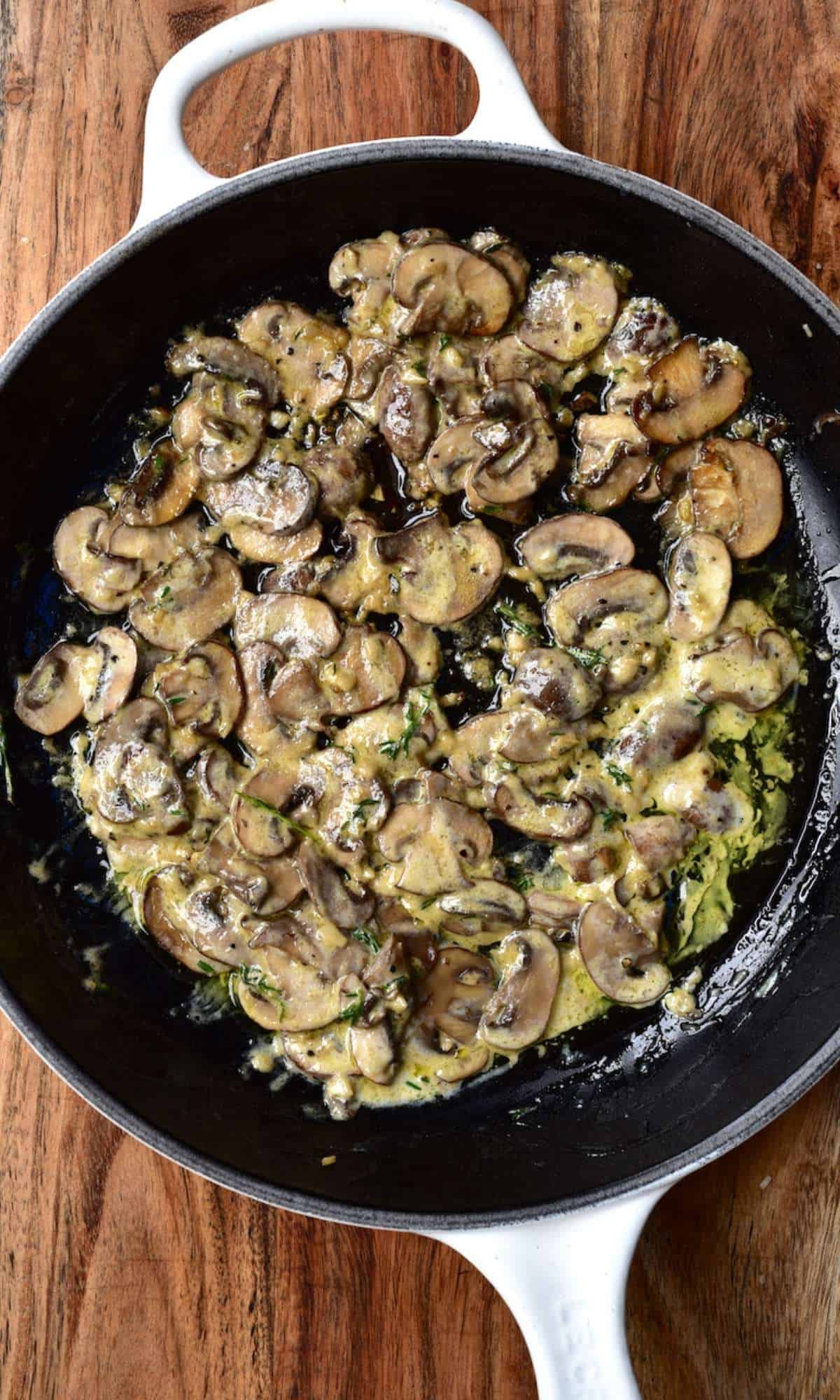 Creamy mushrooms in a pan