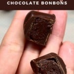 A chocolate bonbon cut in two