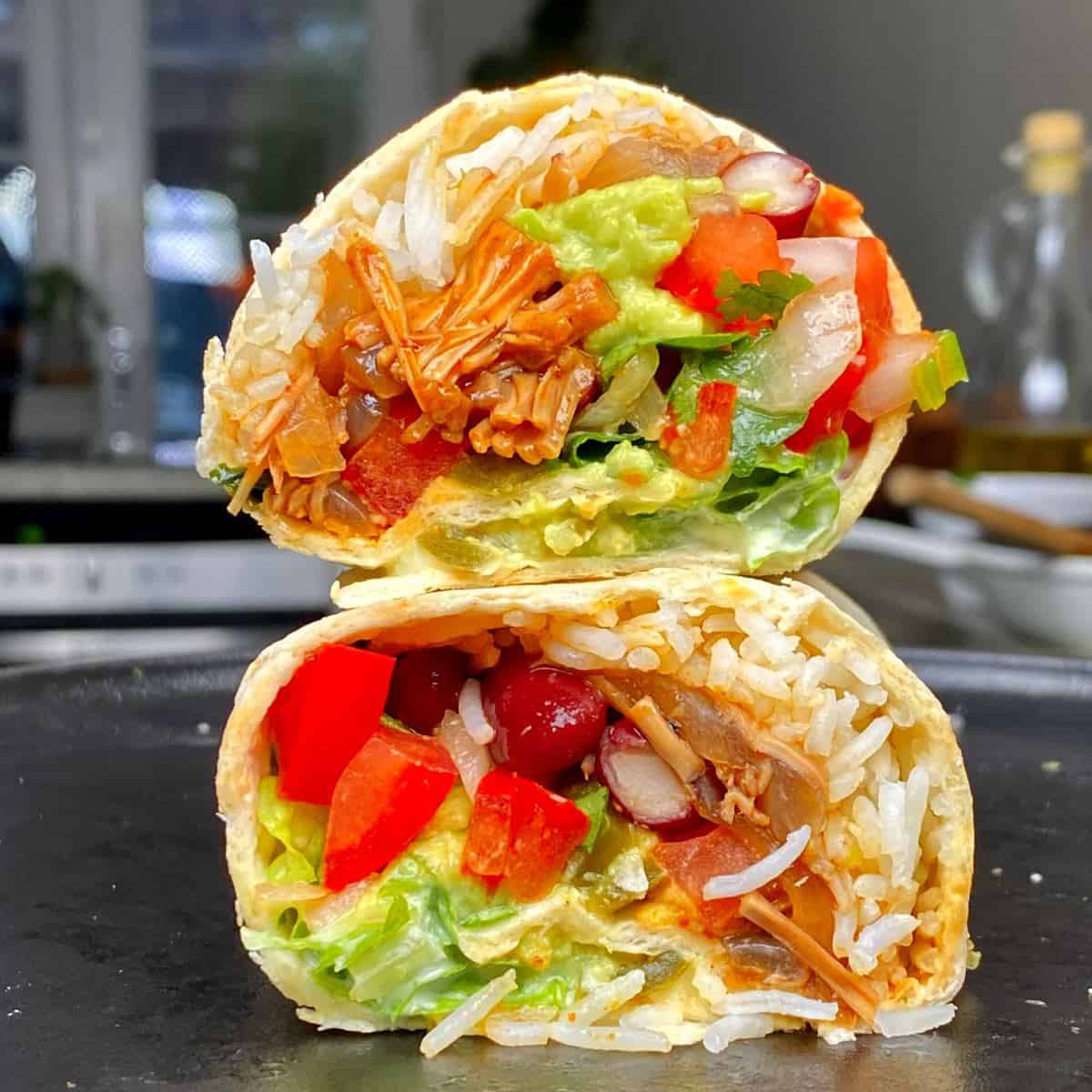 BBQ Jackfruit Veggie Burrito (7Layer Burrito) Alphafoodie