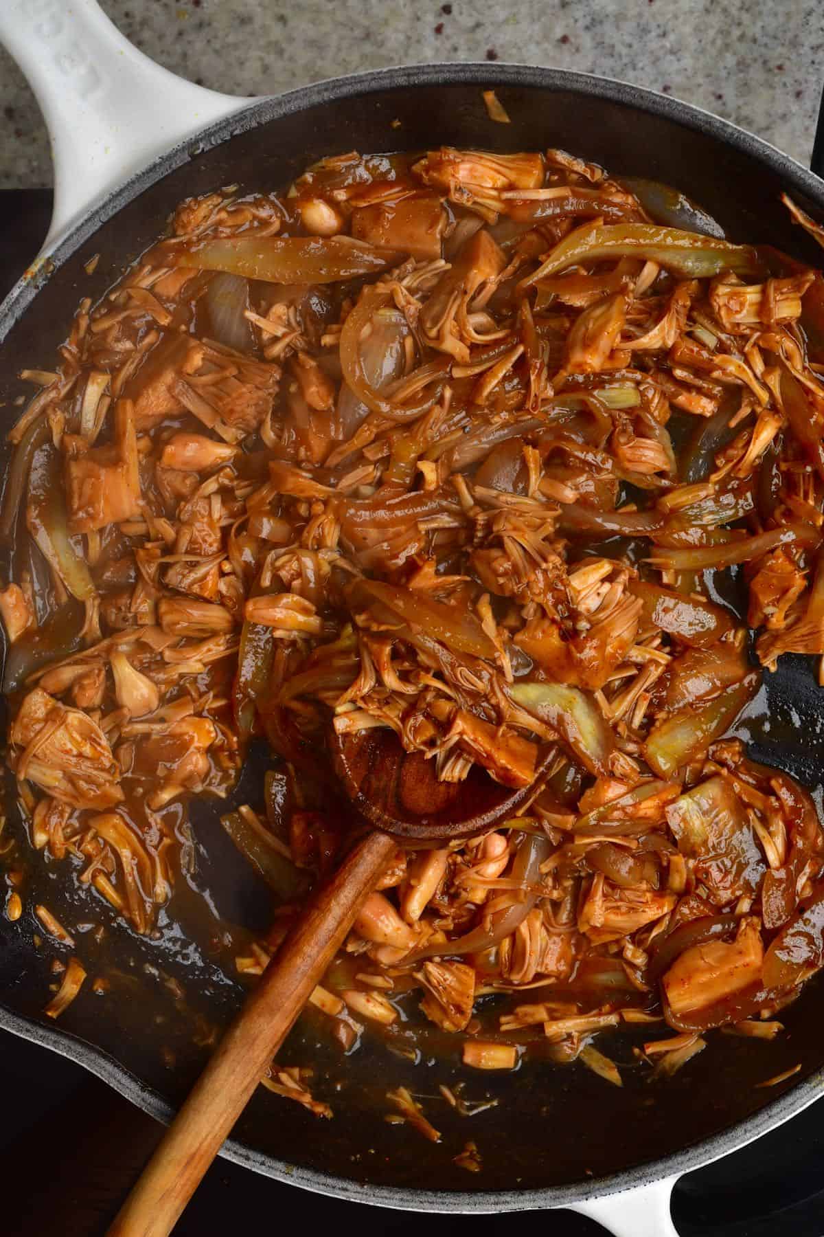 BBQ pulled jackfruit in a pan