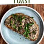 Mushrooms on a toast in a blue plate