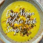 A bowl of smooth potato leek soup