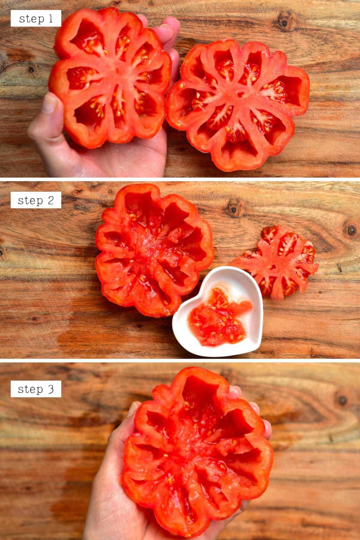 Steps for deseeding tomatoes