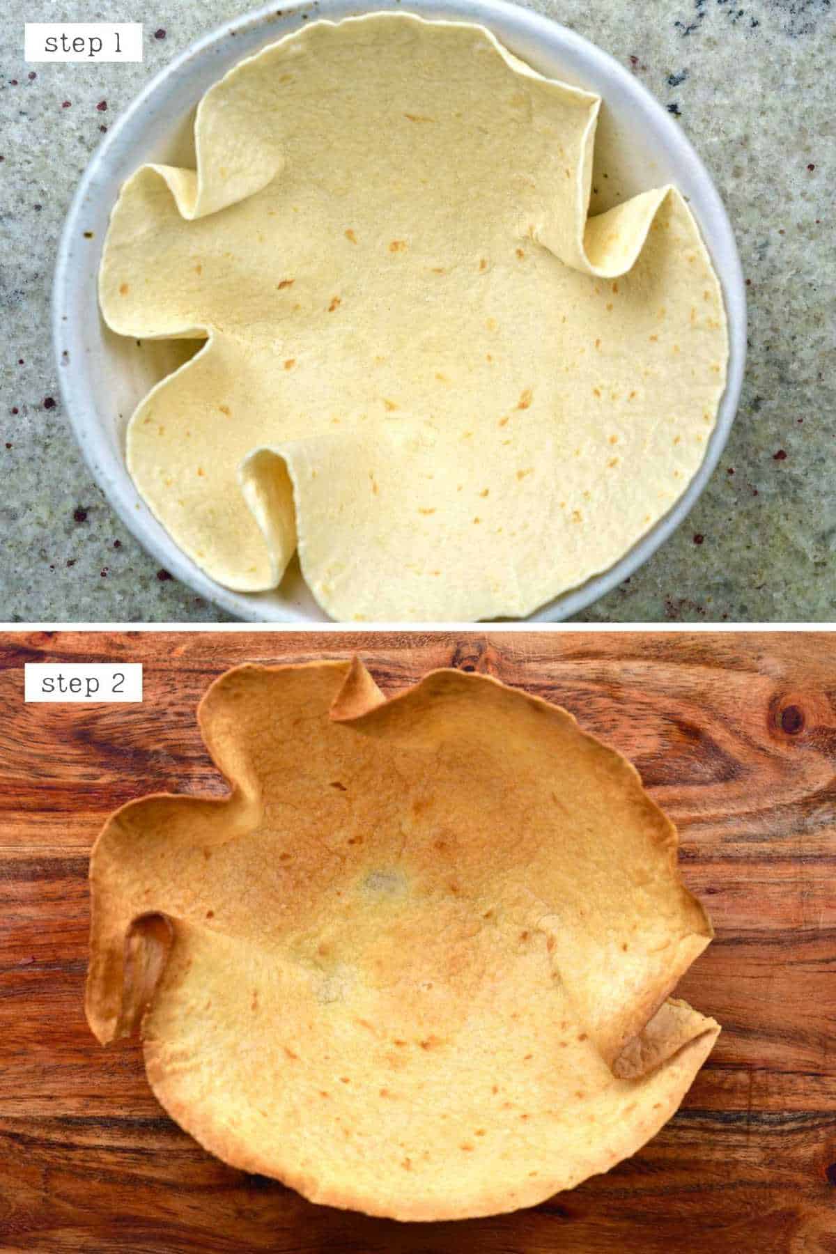 Steps for making a tortilla bowl