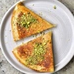 Baklava inspired folded tortilla topped with crushed pistachios