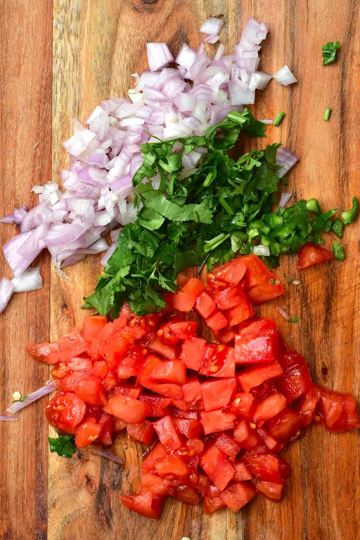 Chopped onion, cilantro, and tomato