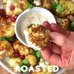 Roasted cauliflower dipped in sauce