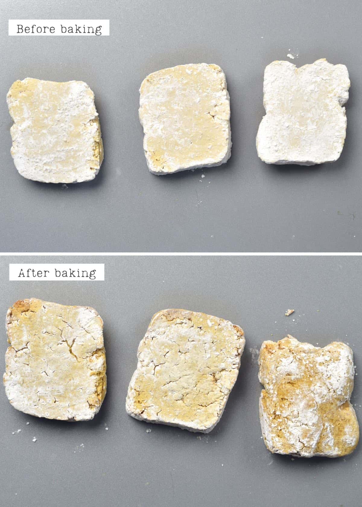 Before and after baking tofu