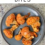 A plate with 7 baked breaded cauliflower wings