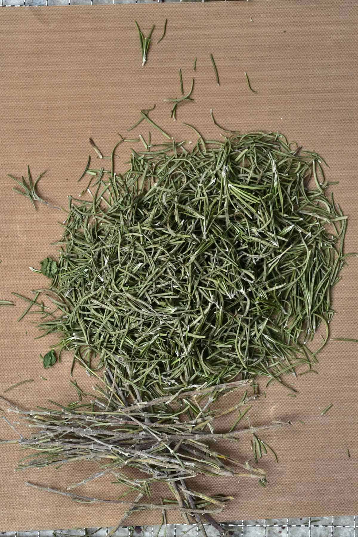 Dried rosemary with the stems removed