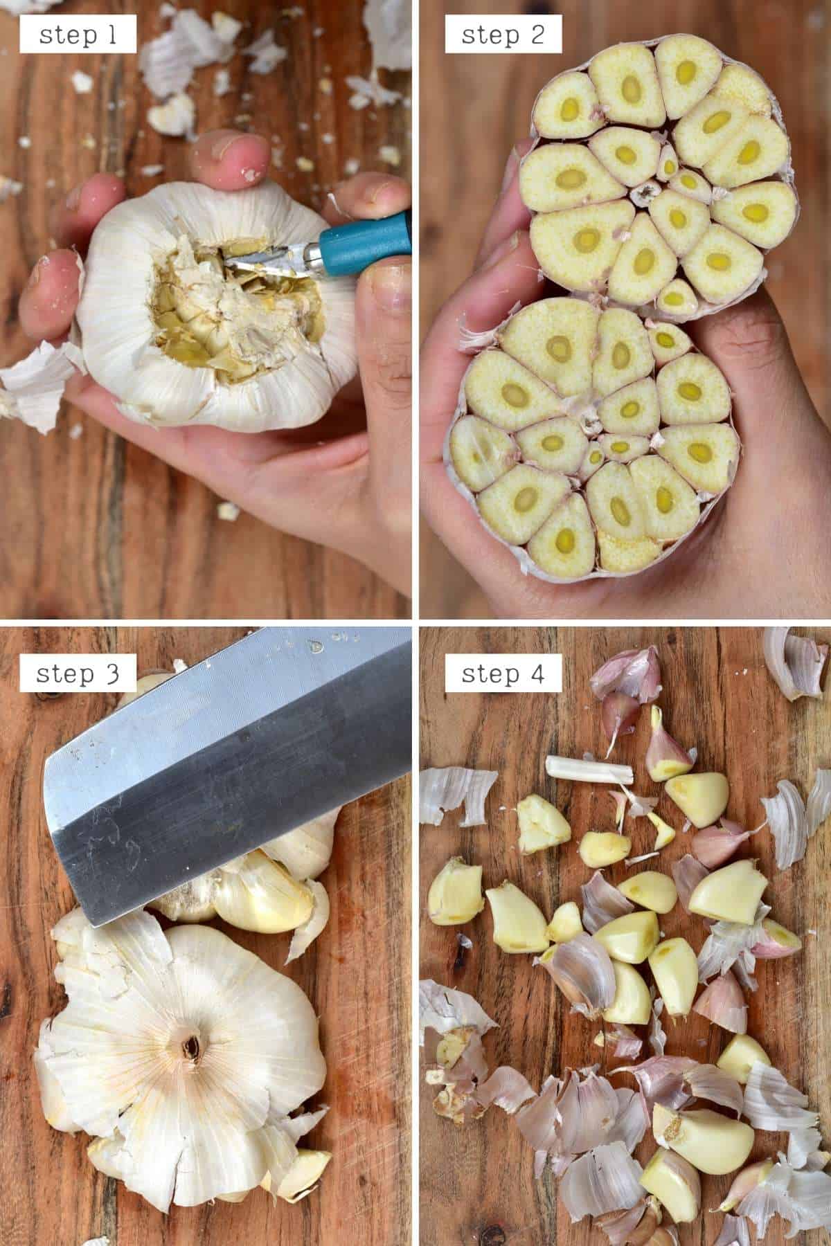How to peel garlic - Method 2 by cutting through the middle variation