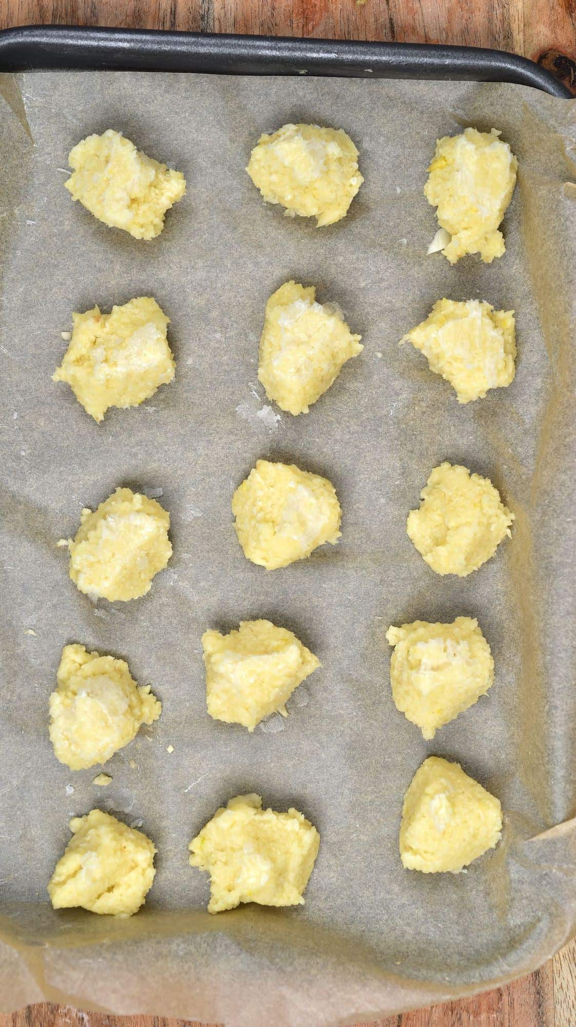 Frozen garlic chunks on a tray