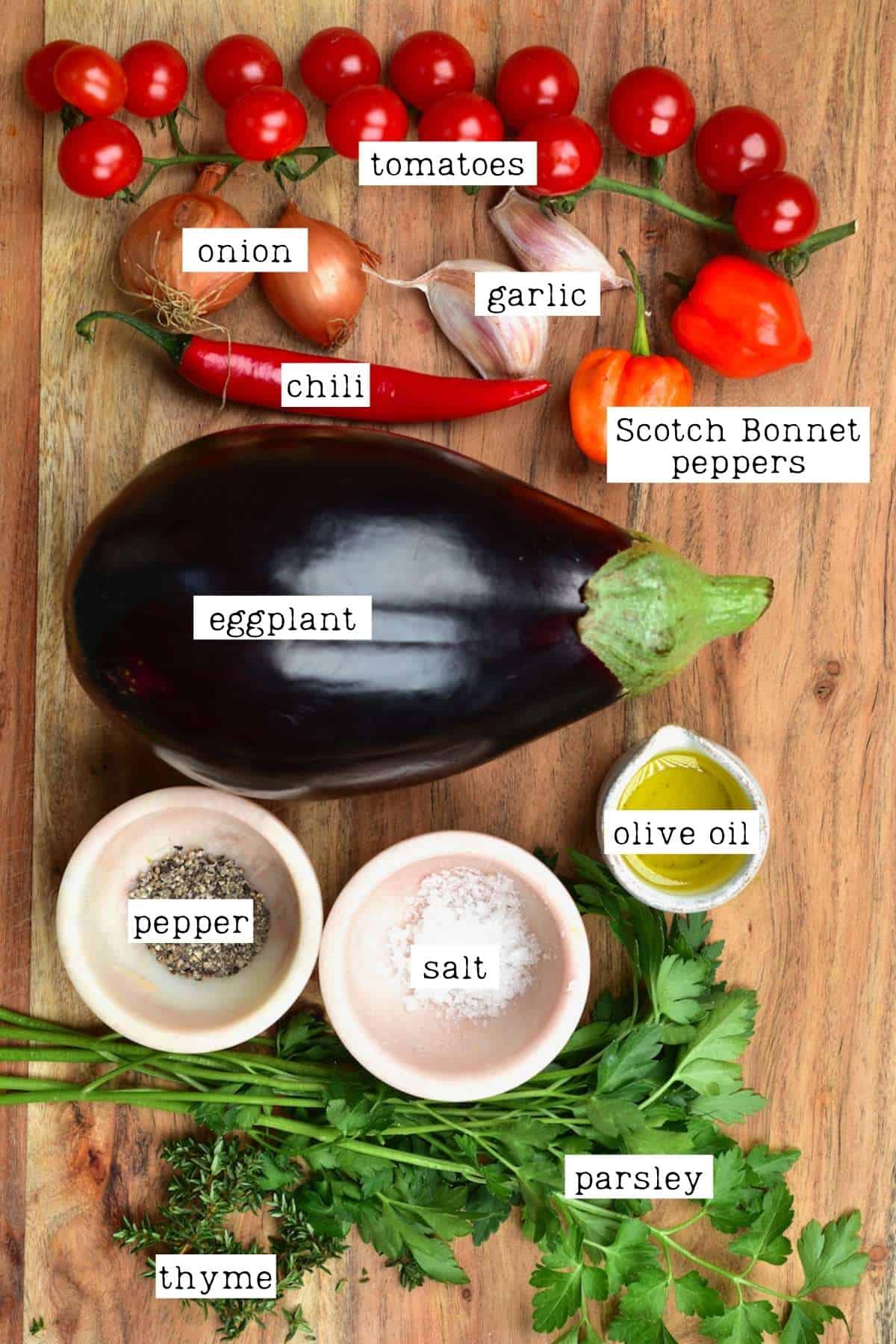 Ingredients for a roasted eggplant dip