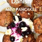 Mini pancake balls topped with yogurt and blueberries
