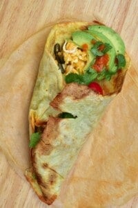 Potato flatbread wrap with avocado and other ingredients