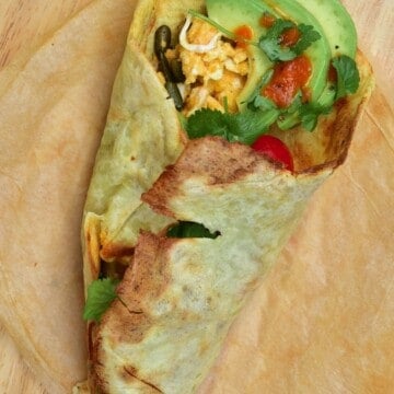 Potato flatbread wrap with avocado and other ingredients