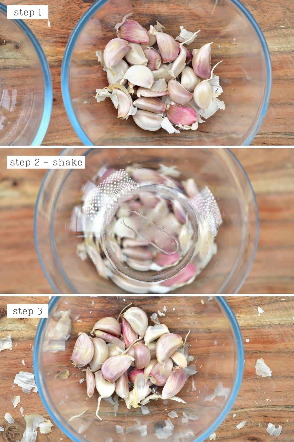 Peeling garlic using two glass bowls