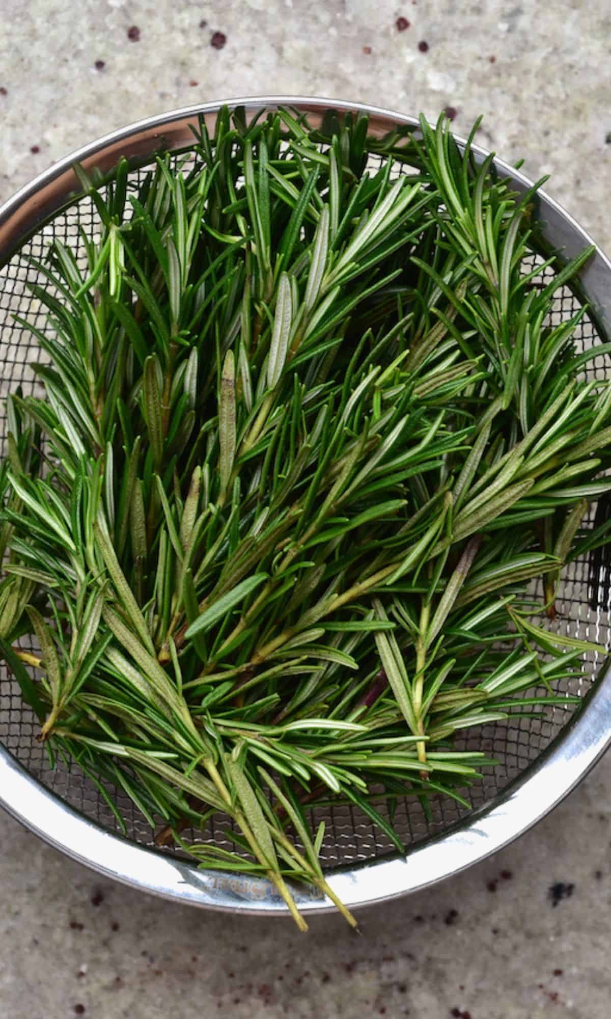 Rosemary in a colander