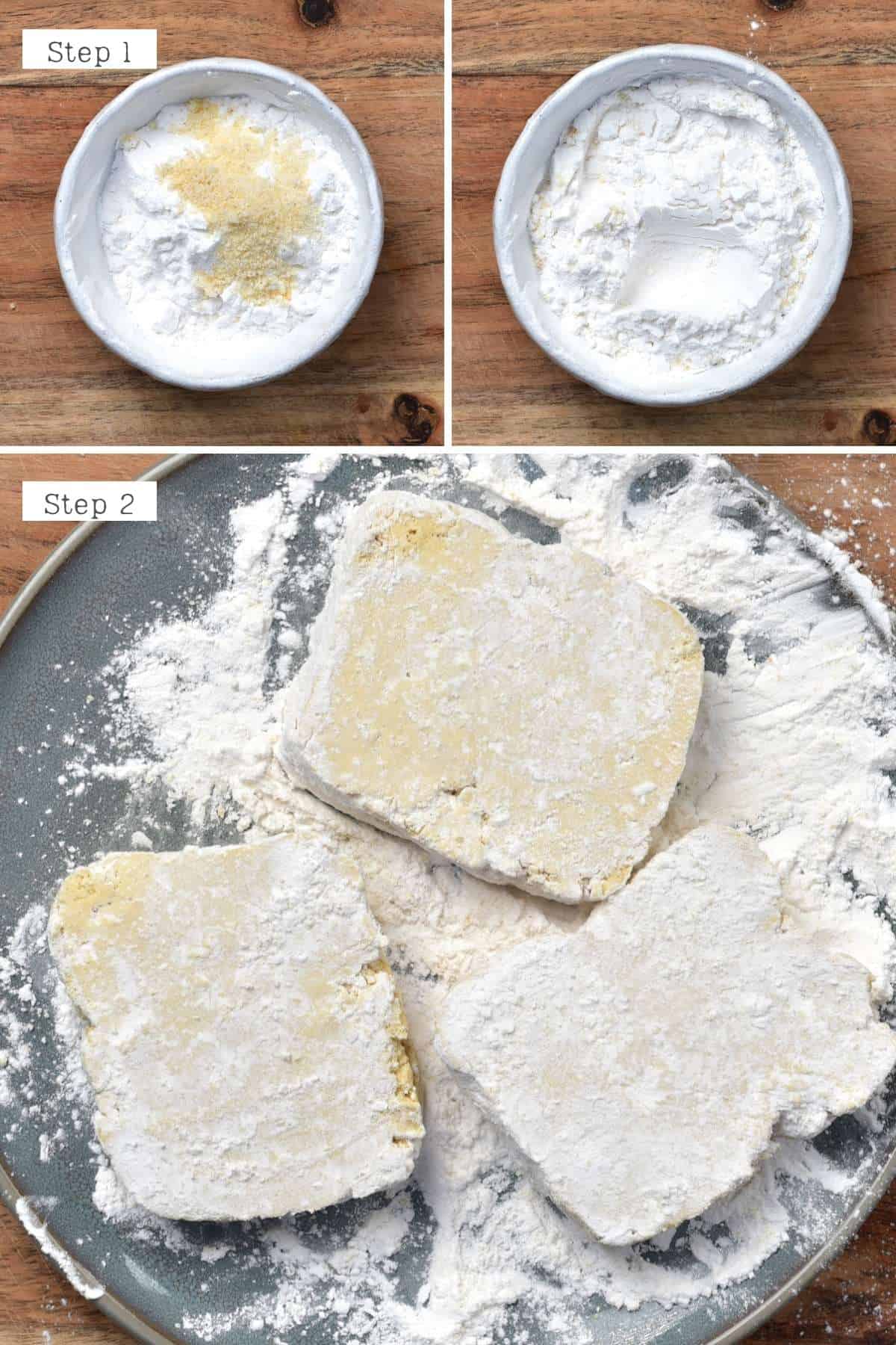 Steps for coating tofu with cornstarch
