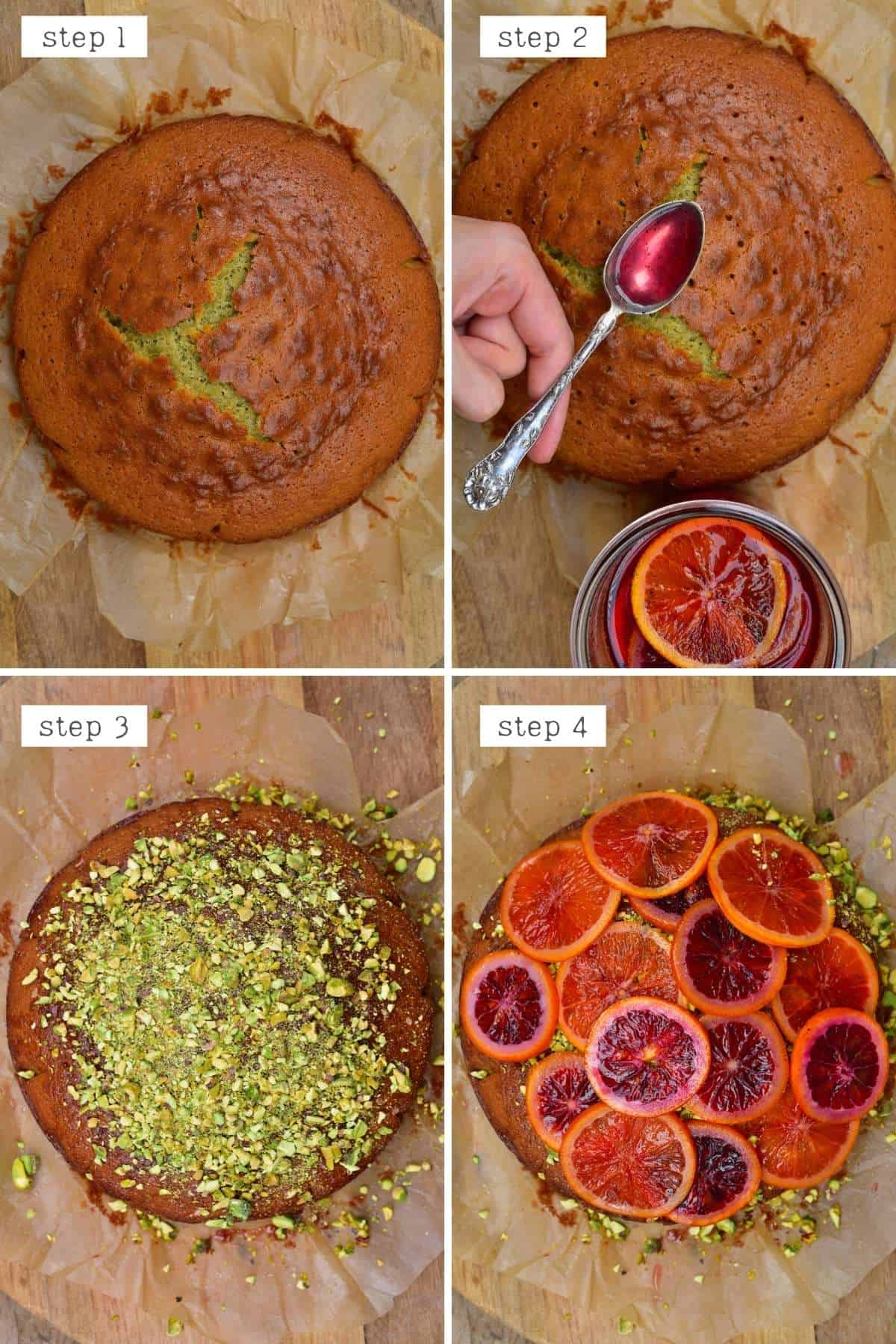 Steps for decorating orange cake