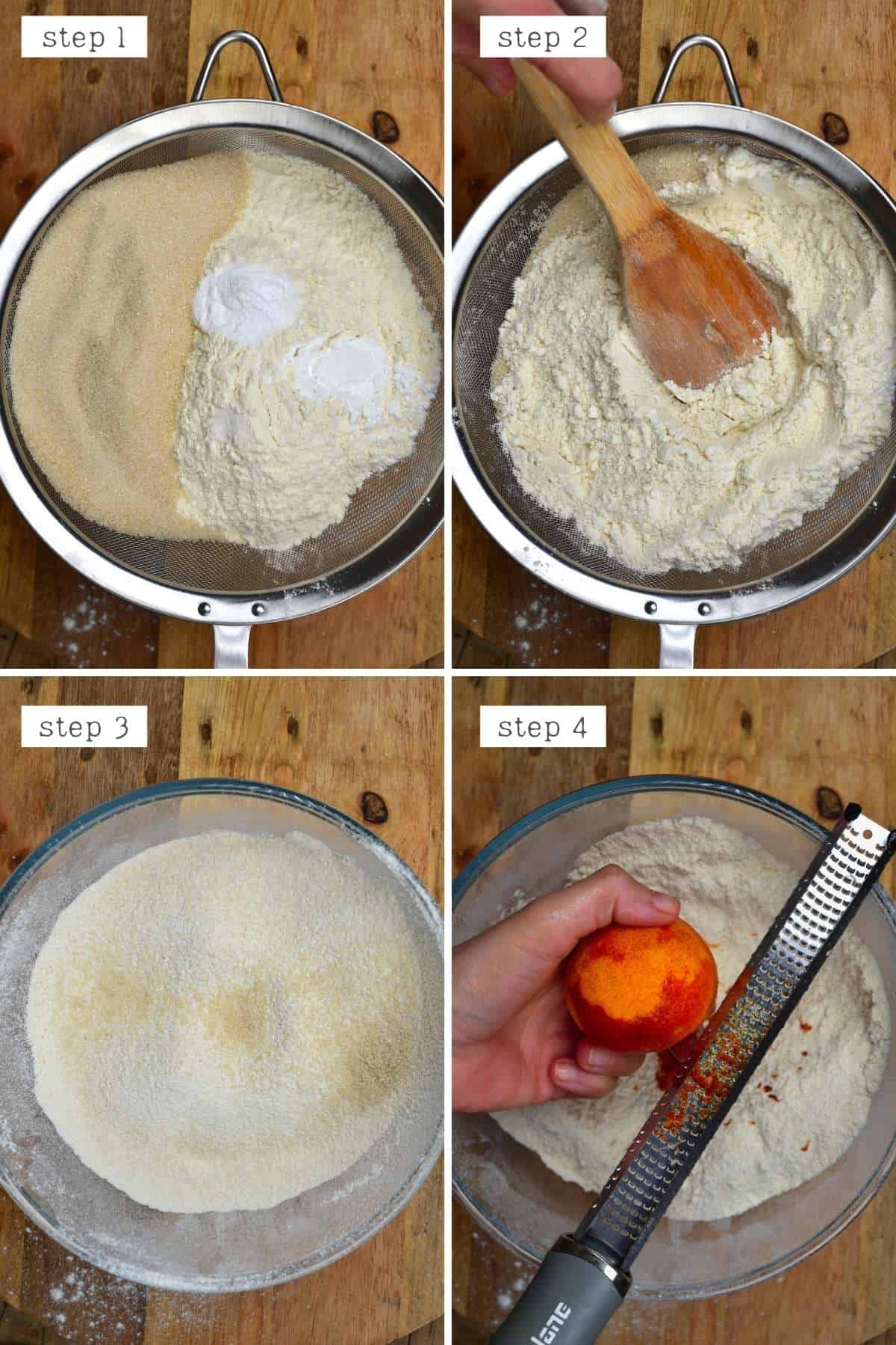 Steps for mixing dry ingredients for orange cake