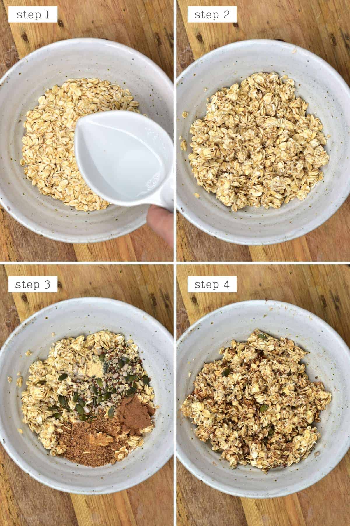 Steps for mixing oats with water and spices