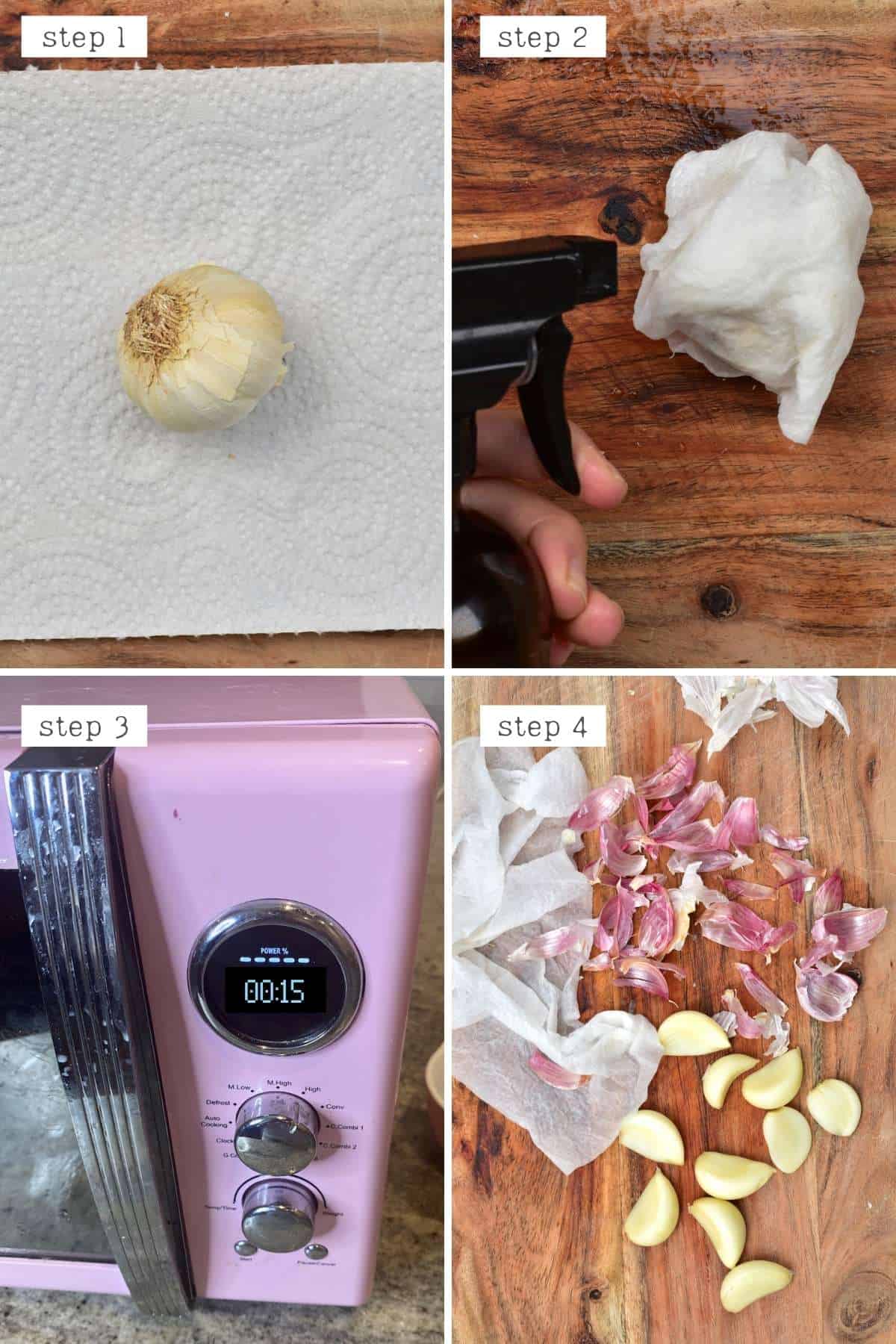 Steps for peeling garlic using microwave
