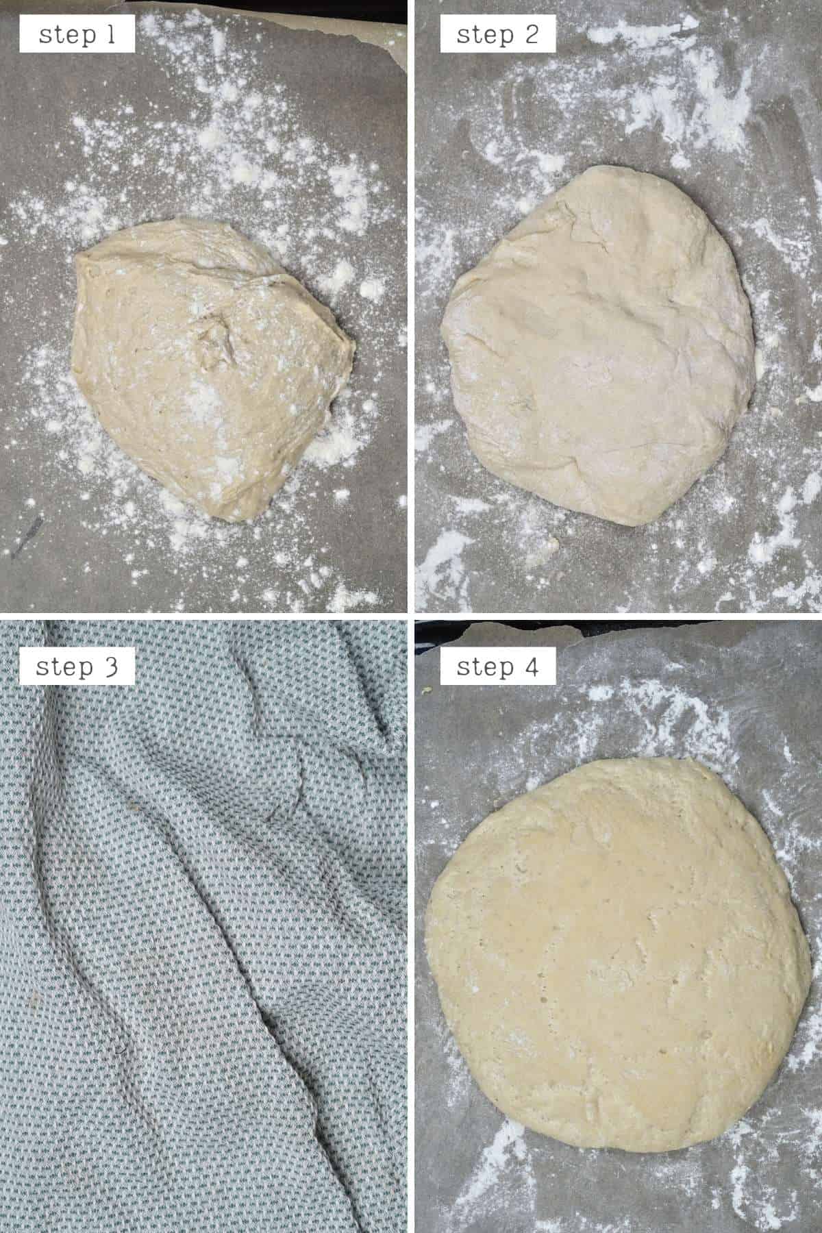 Steps for resting pide bread dough on a baking tray