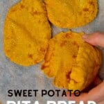 Showing the air pocket of sweet potato flatbread