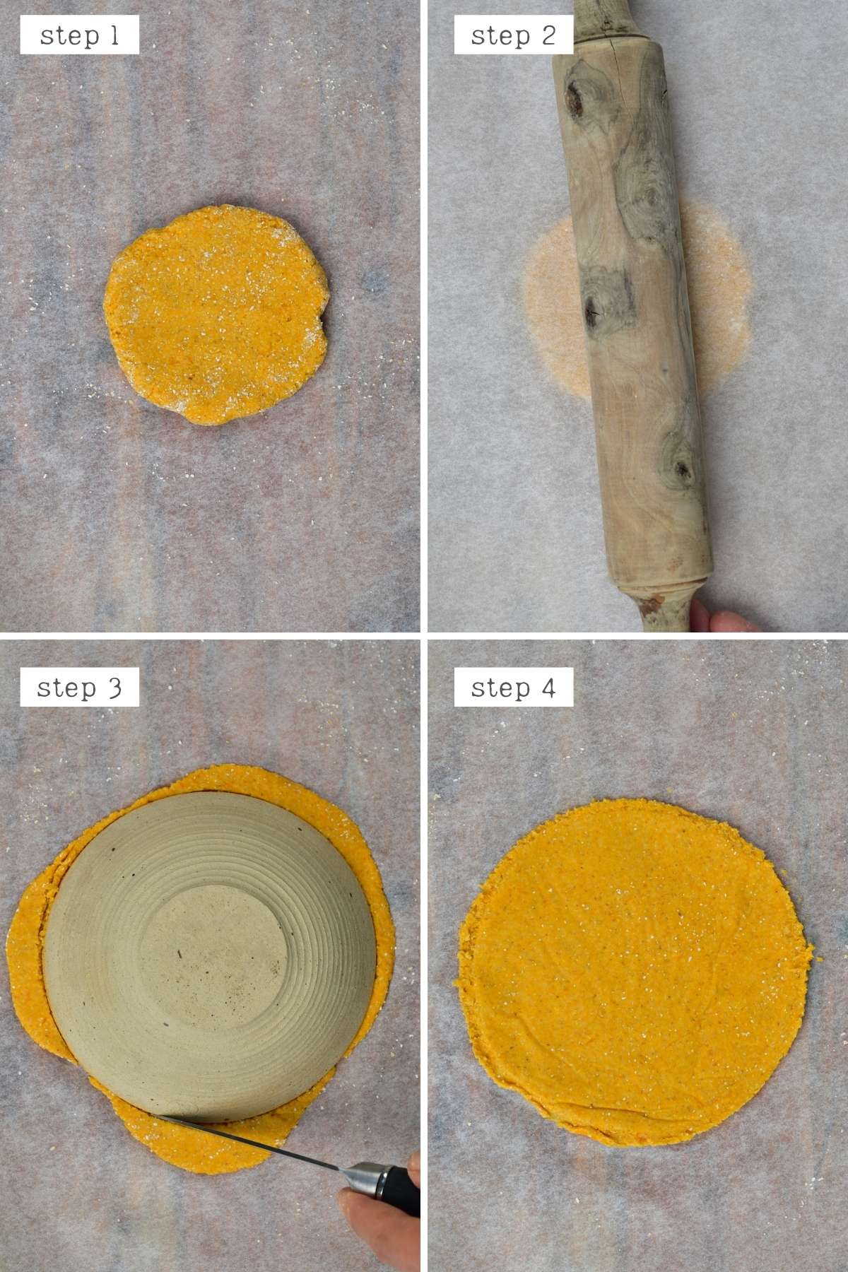 Steps for rolling sweet potato flatbread