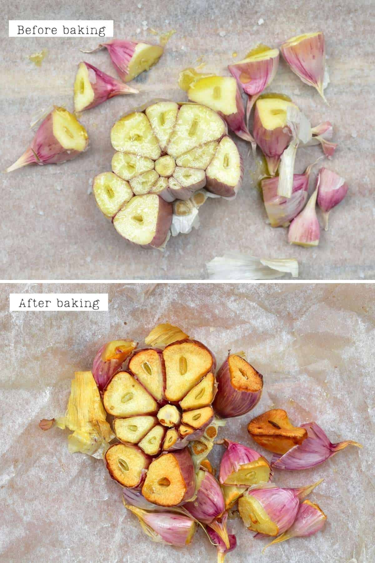 Before and after baking garlic