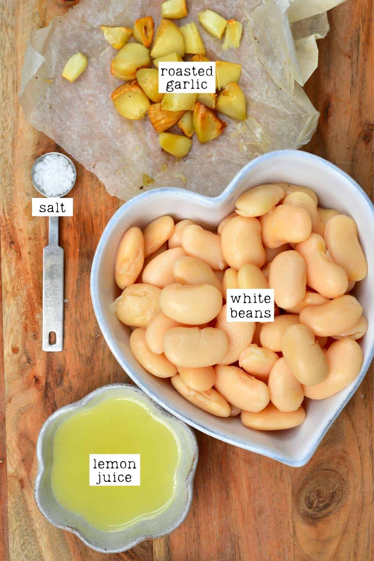 Ingredients for white bean roasted garlic dip