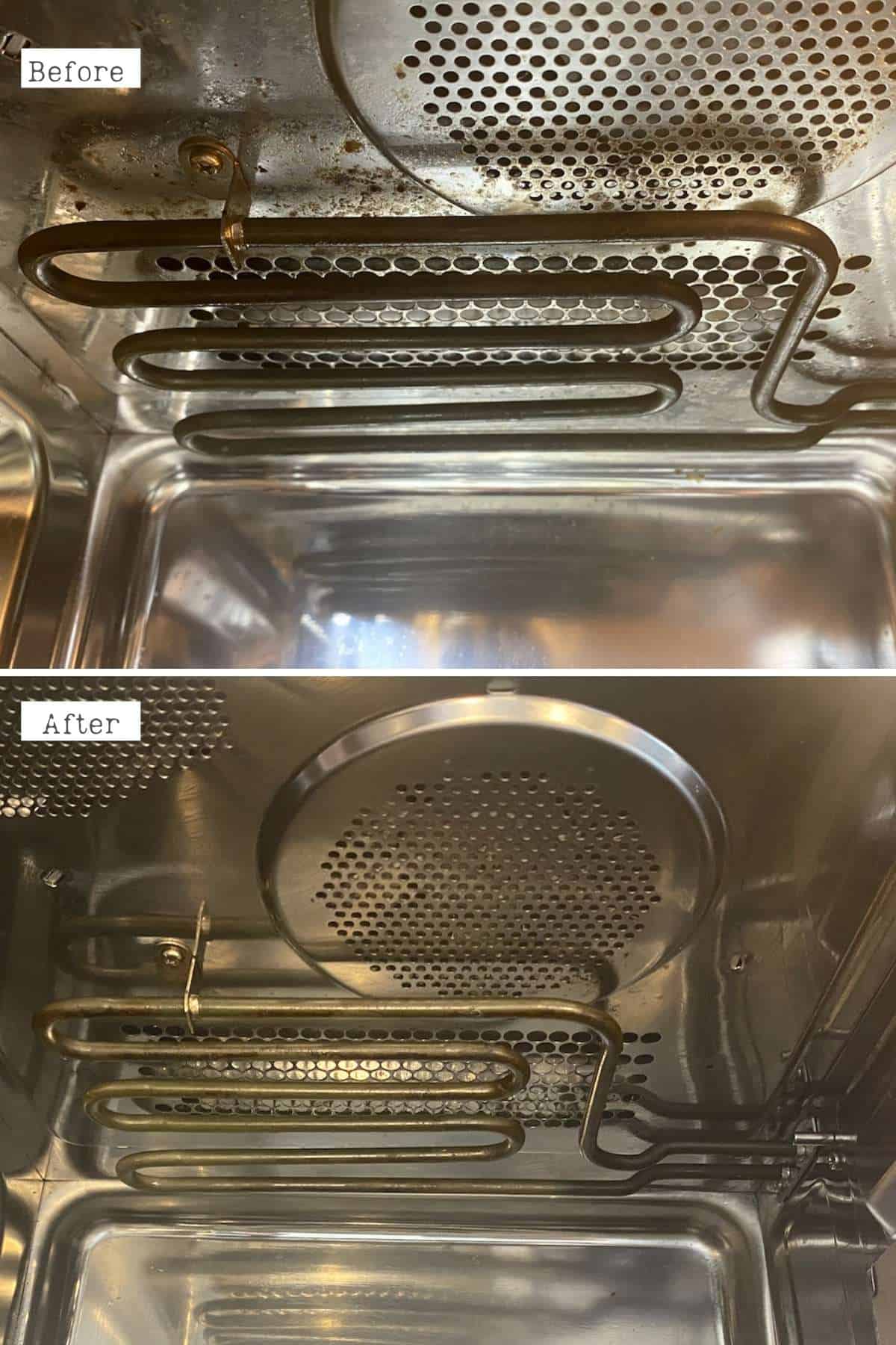 Before and after cleaning a microwave