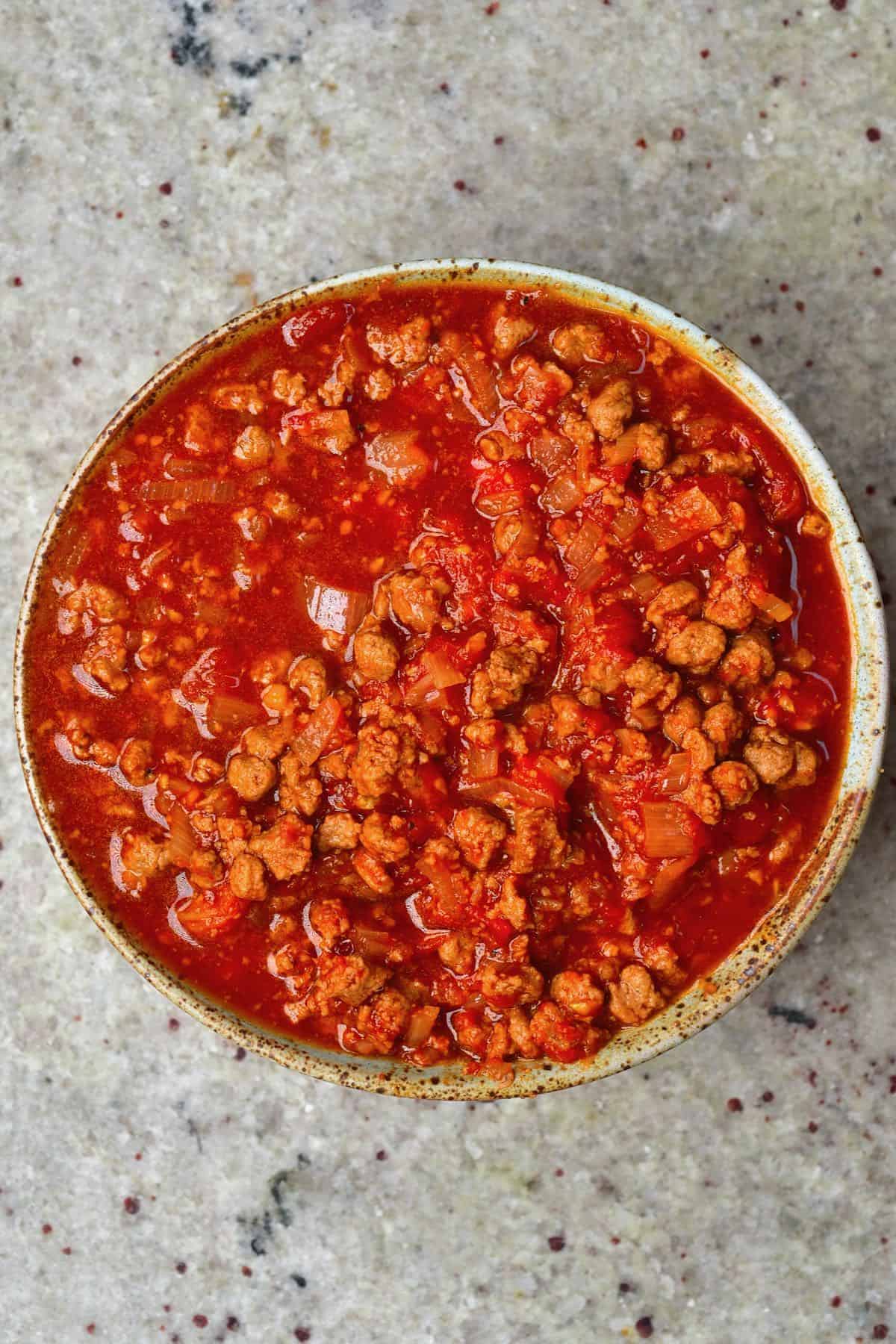 Vegan Bolognese sauce in a bowl