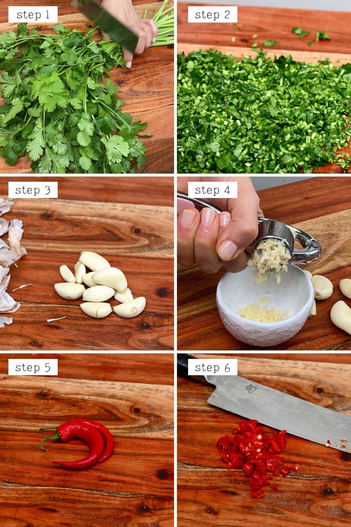 Steps for chopping ingredients