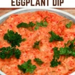 Eggplant Red Pepper Dip topped with parsley