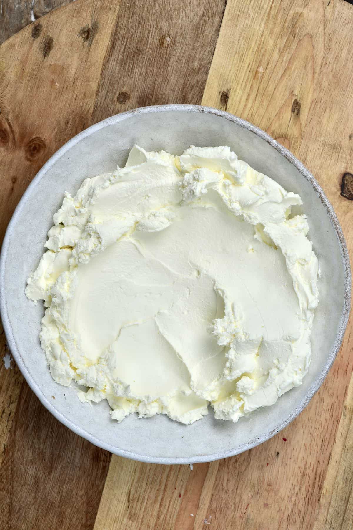 A bowl with homemade labneh