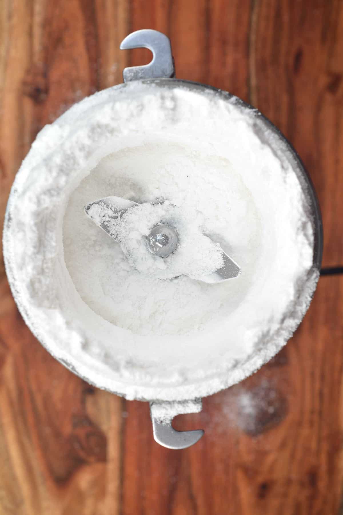 Powdered sugar in a grinder