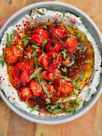 Labneh Dip with roasted tomatoes topped with fresh mint