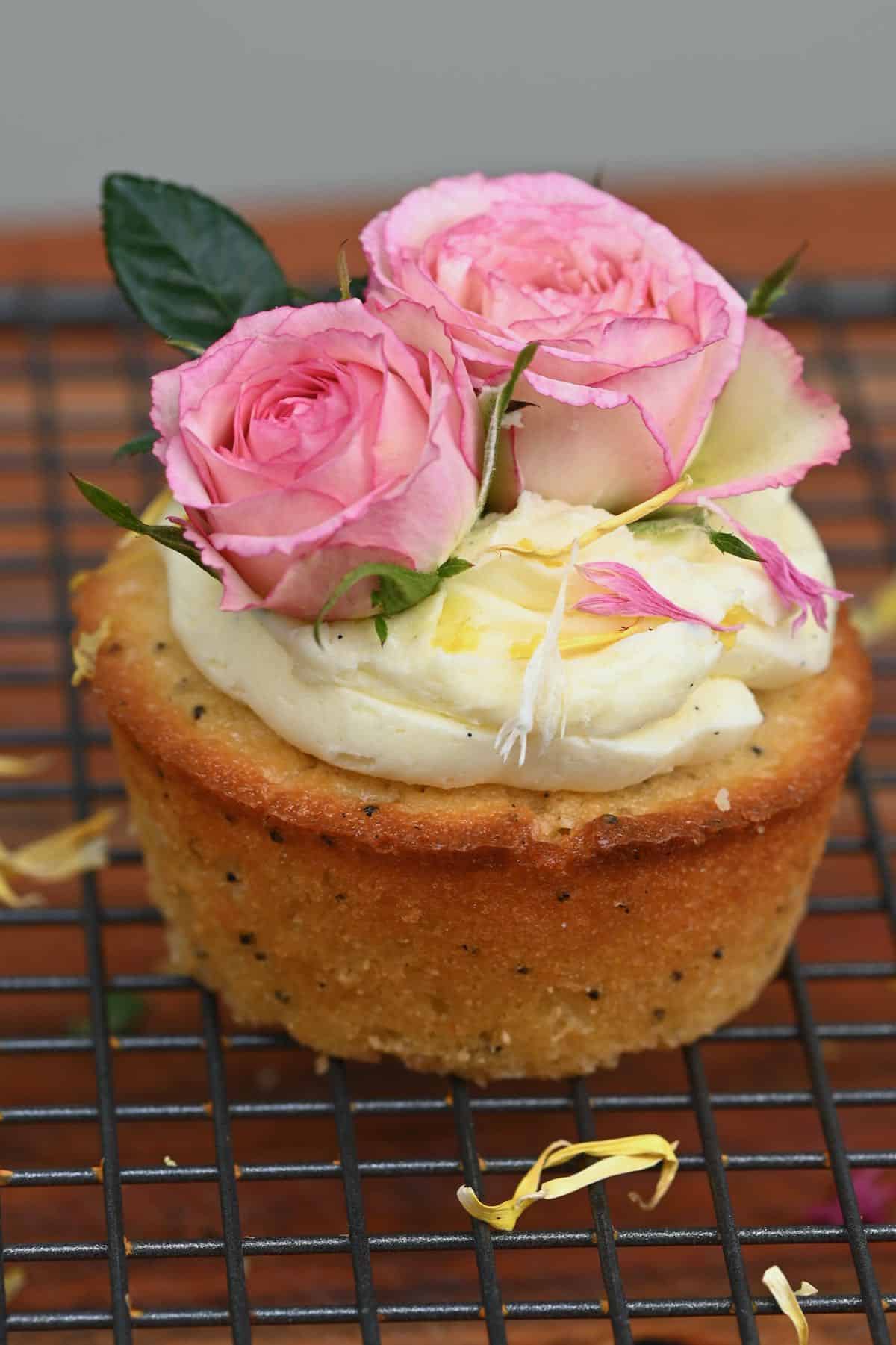 Lemon cupcake decorated with roses
