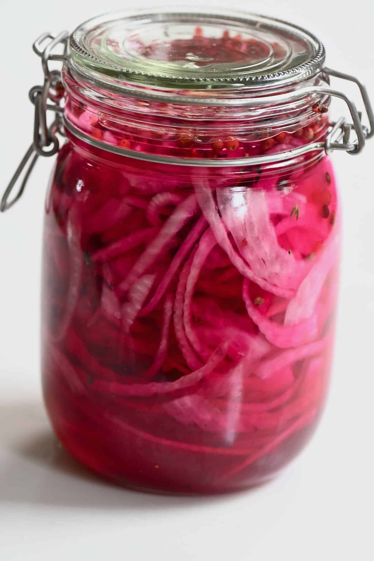Pickled onions in a closed jar