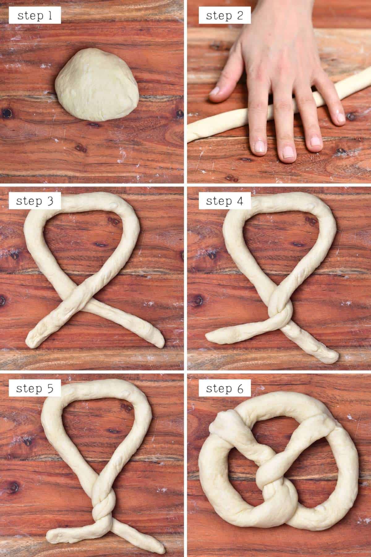 Steps for shaping pretzels