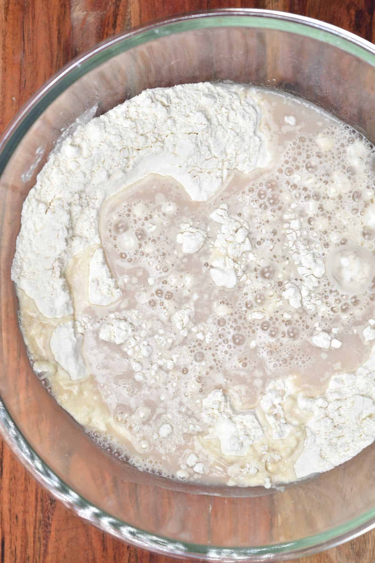 Flour and yeast in a bowl